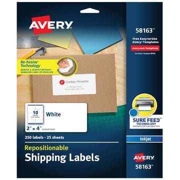 Avery Label 58163, 2" x 4", 250 Count