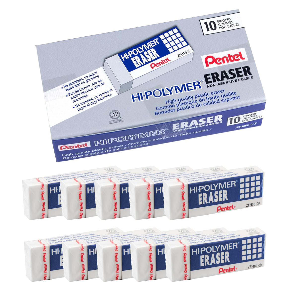 Pentel Eraser ZEH10PC10, 10 Pack