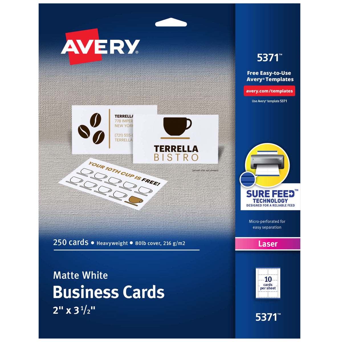 Avery Card Stock 5371, 2" x 3.5", 250 Count