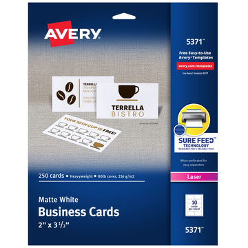 Avery Card Stock 5371, 2" x 3.5", 250 Count