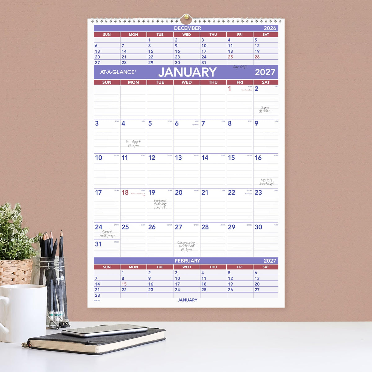 AT-A-GLANCE Calendar PM628, 15.5"W x 22.75"H – view 3