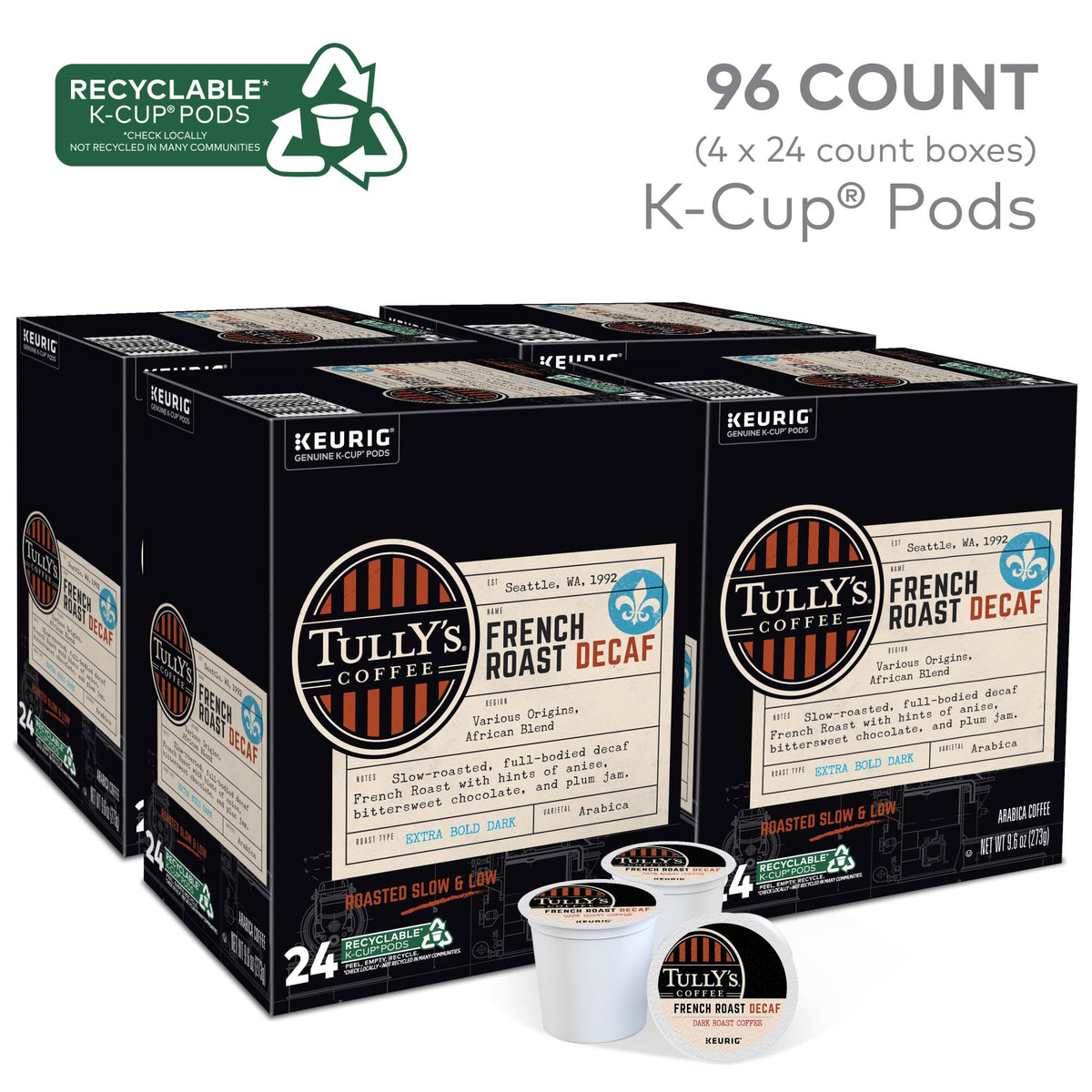 TULLY'S Coffee tuldecfr100, 24 Count (Pack of 4), 96 Count – view 2