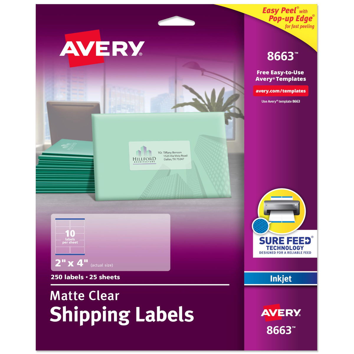 Avery Label 8663, 2" x 4", 250 Count