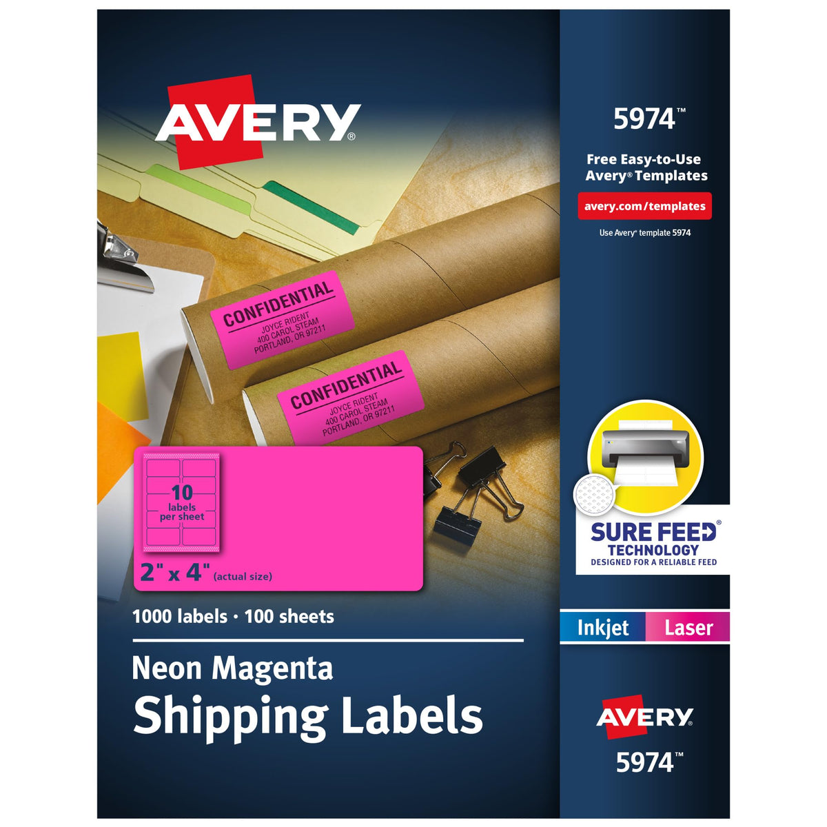 Avery Label 5974, 2 in x 4 in, 1000 Count