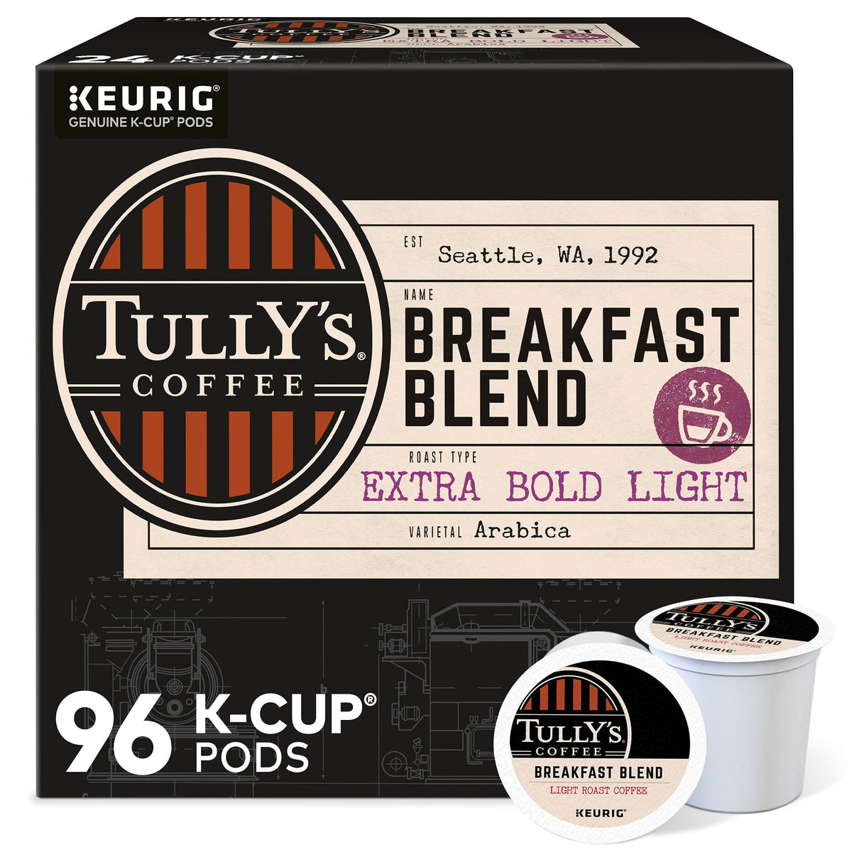 TULLY'S Coffee 5000203126, 24 Count (Pack of 4), 96 Count