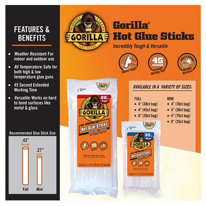 GORILLA Hot Glue Gun 3027502, 4" Sticks 75 Count – view 4
