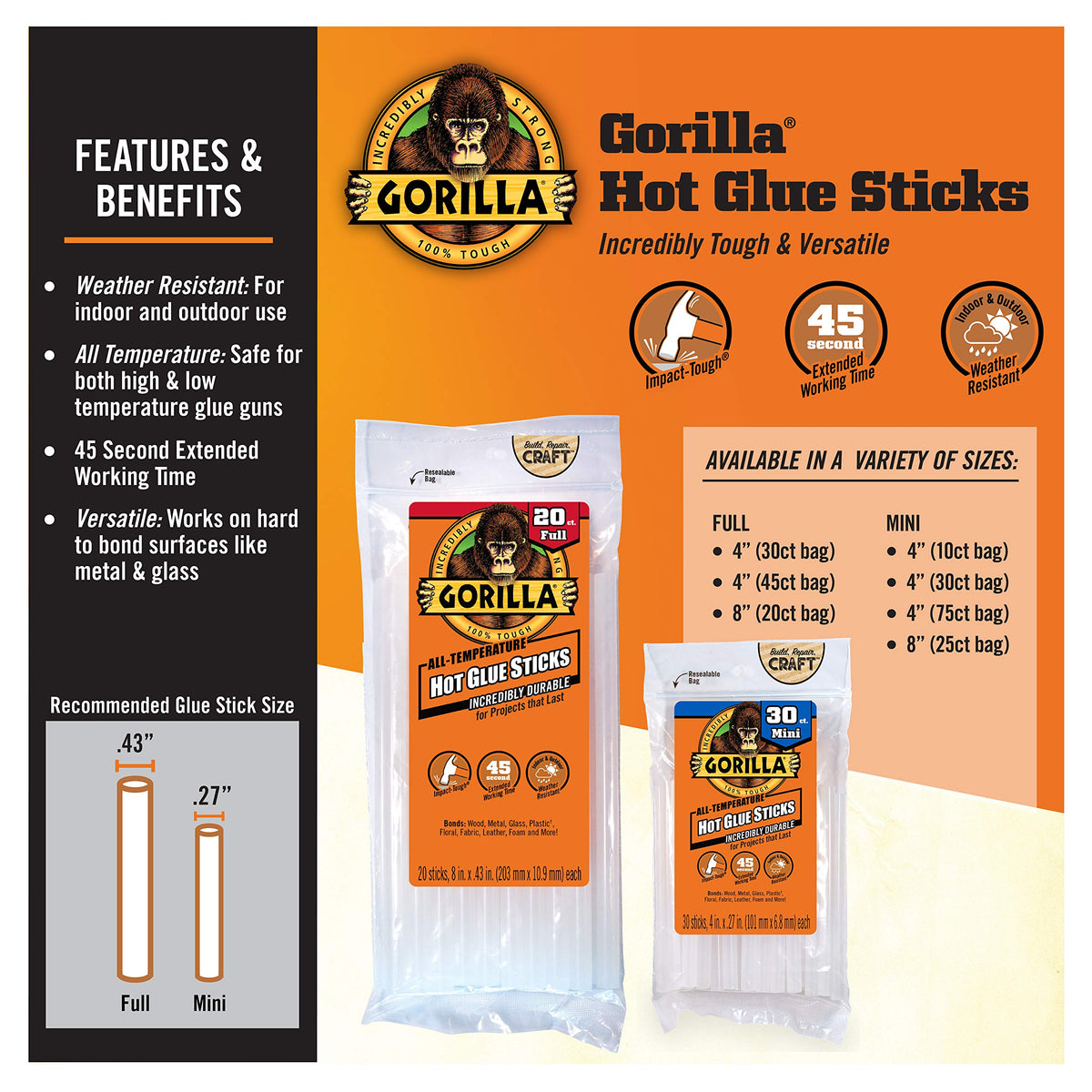 GORILLA Bonding Adhesives 3034518, 4 in, 45 Count – view 3