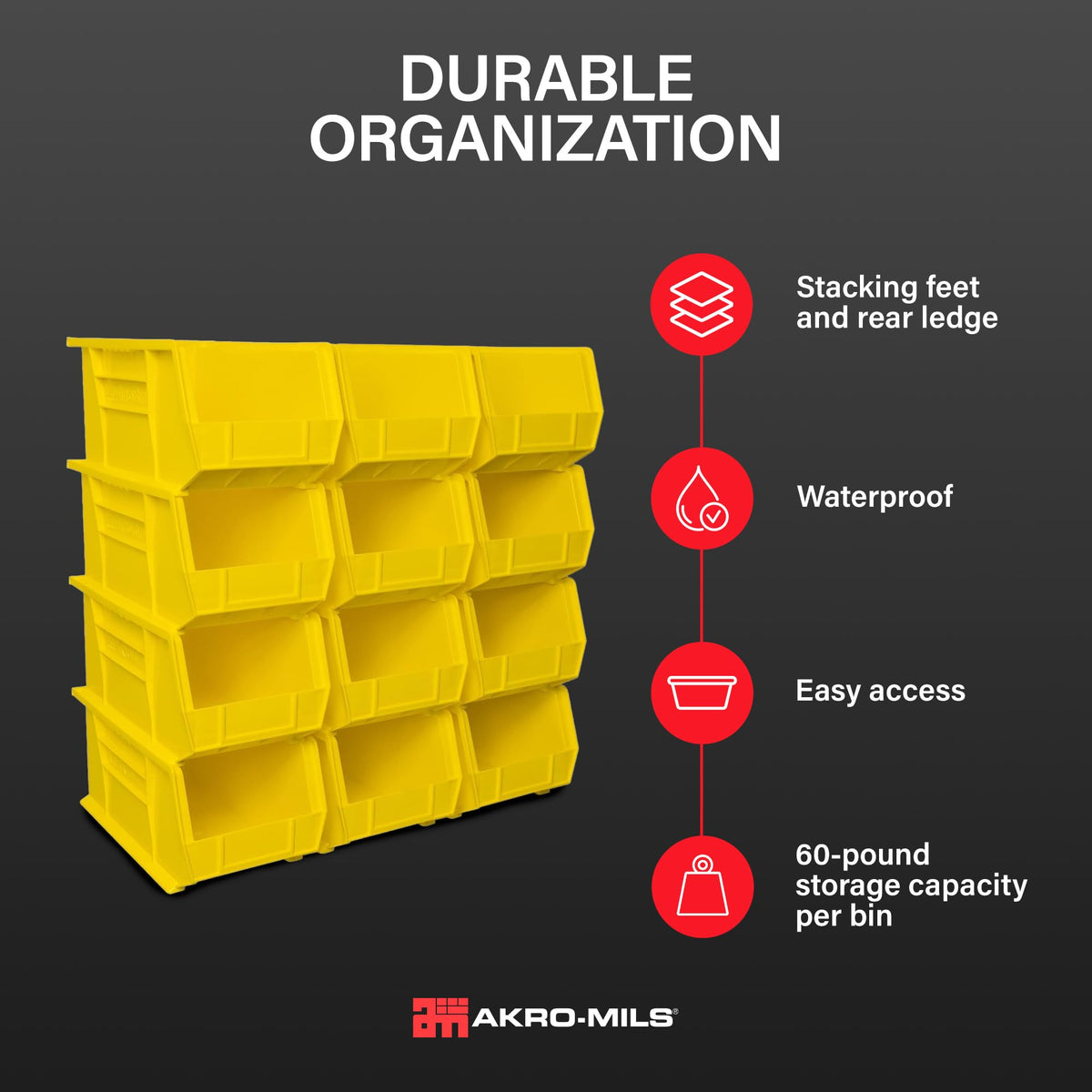 Akro-Mils Item Container 30240YELLO, 15-Inch x 8-Inch x 7-Inch, 12-Pack – view 3