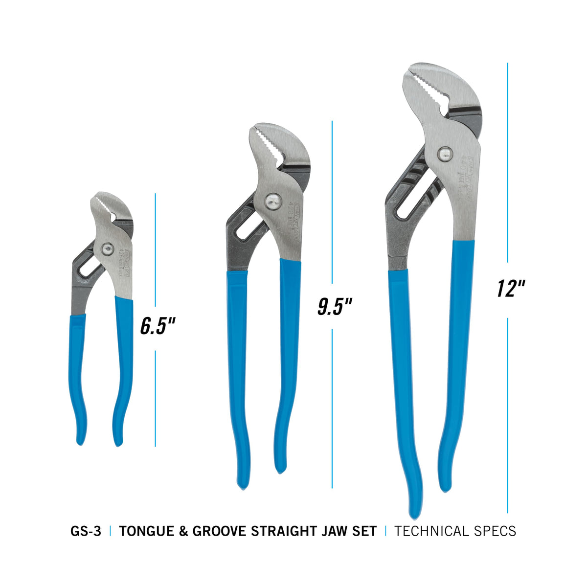 Channellock Pliers GS-3, 3 Piece Set, 6.5", 9.5", 12" – view 2