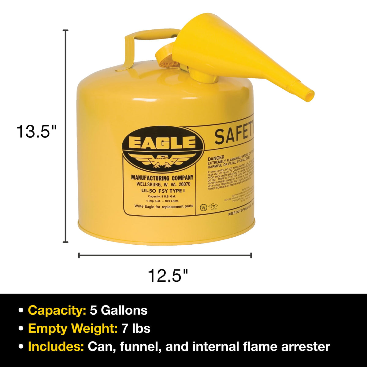 Eagle Liquid Fuel Container UI50FSY, 5 Gallon – view 9