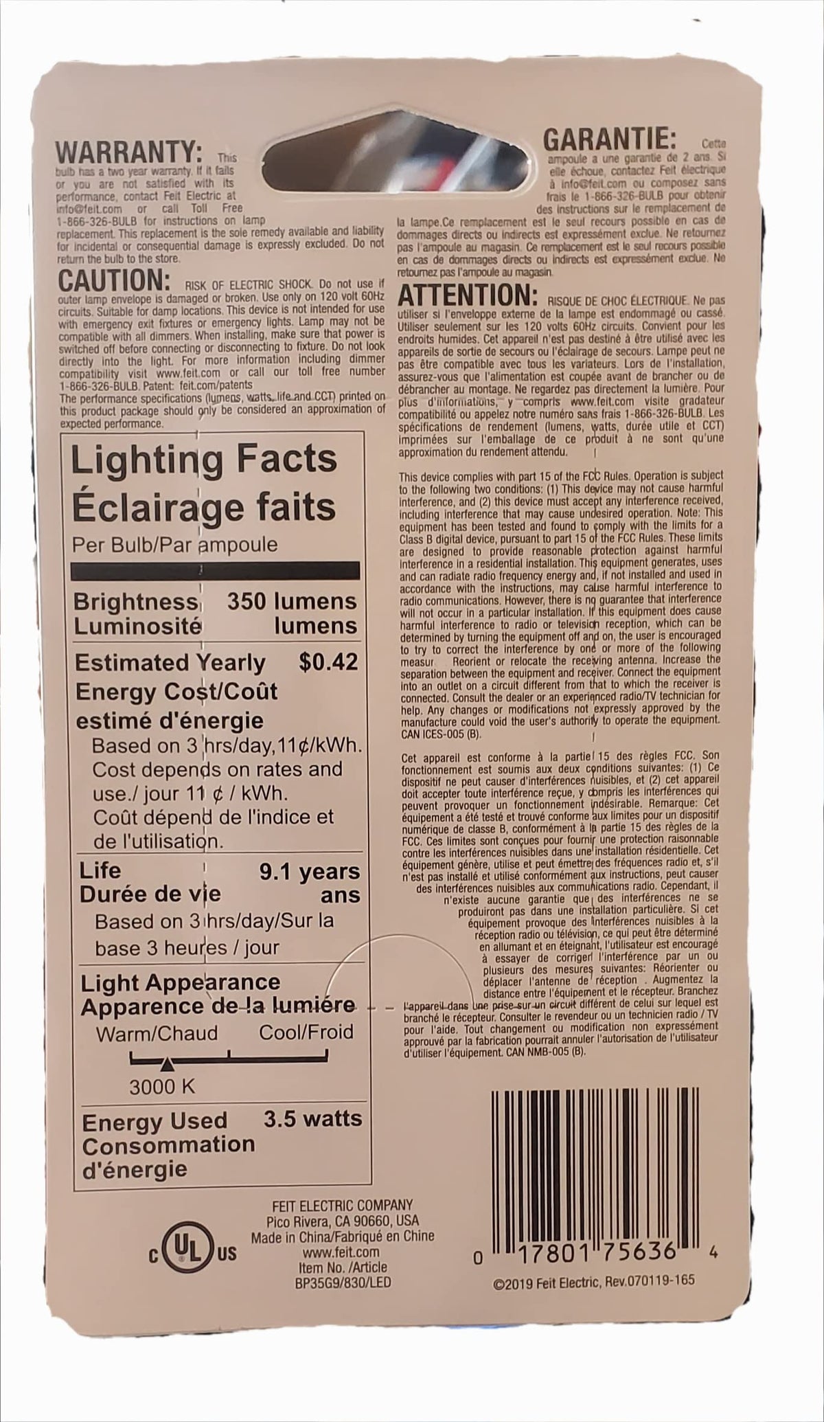 Feit Electric Vehicle Light Bulb BP35G9/830/LED, One Size – view 2