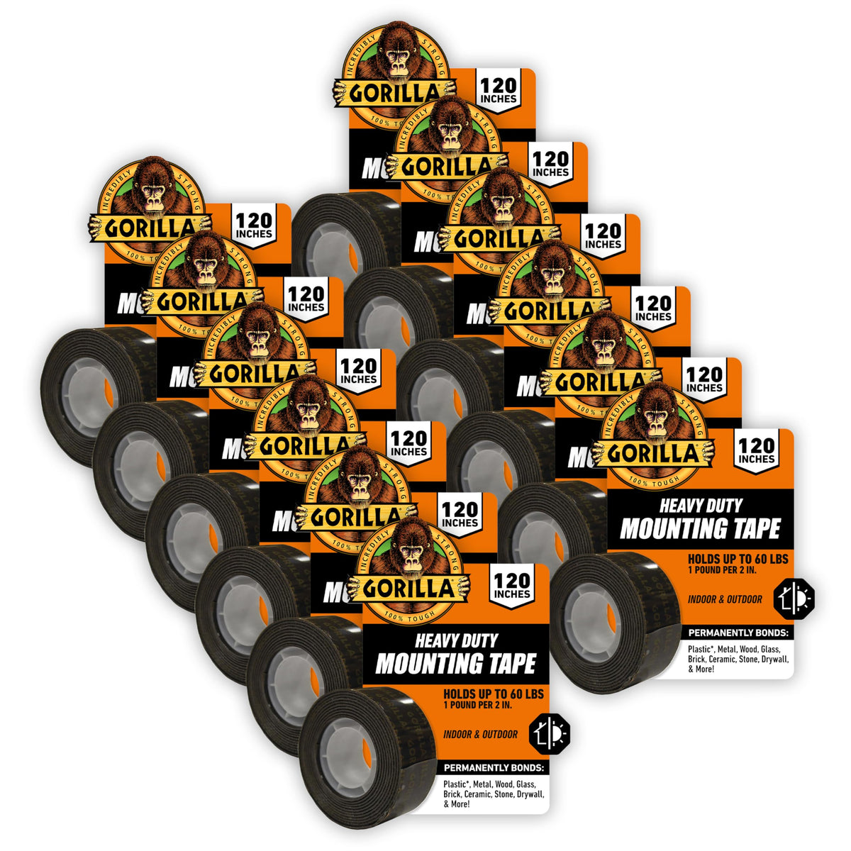 GORILLA Adhesive Tapes 102441DF12, 1" x 120" (12-Pack)