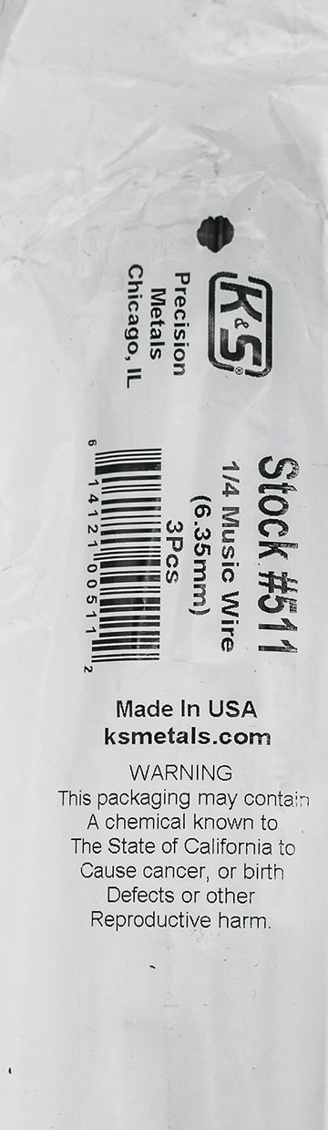 K & S Precision Metals Wire 511, .25" OD x 36" Long