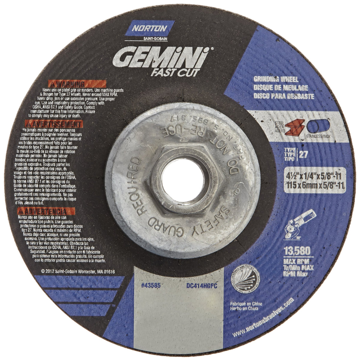 Norton Abrasive Wheels 66252843585, 4-1/2 in