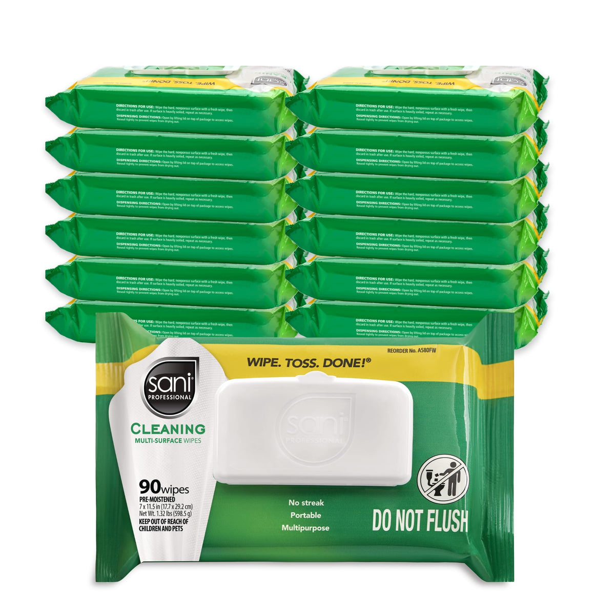 PDI Surface Cleaning Wipe A580FW, 90 Count (Pack of 12), 1080 Count
