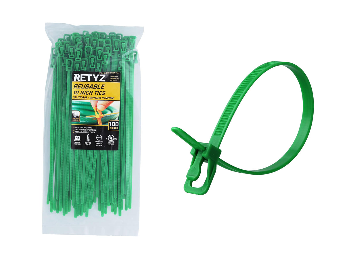 RETYZ Cable Tie EVT-S10GN-TA, 100 Pack