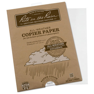 Rite in the Rain Print Copy Paper 8511-50, 50 Sheet Pack
