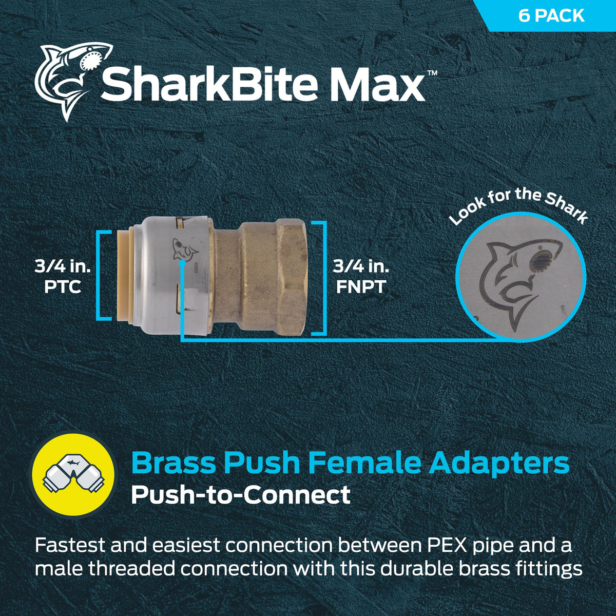 SharkBite Hose Pipe Fitting UR088, 3/4 in. PTC x 3/4 in. FNPT, 6 Pack – view 2