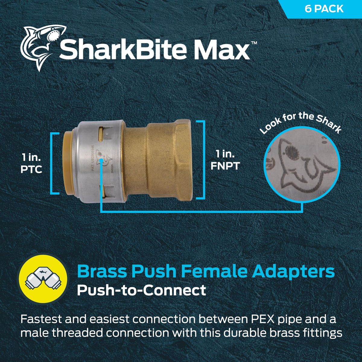 SharkBite Hose Pipe Fitting UR094, 1 in. PTC x 1 in. FNPT, 6 Pack – view 2