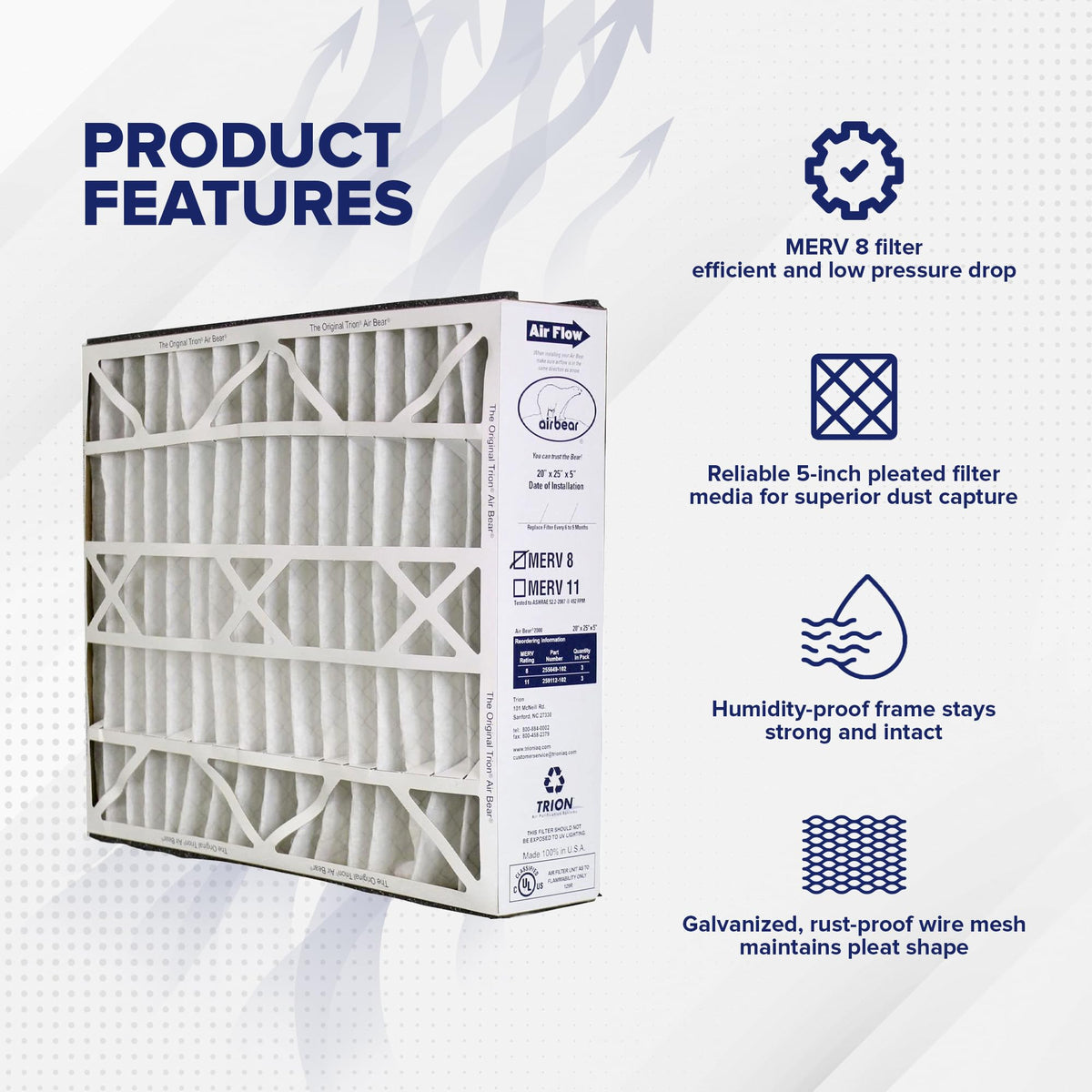 Trion Hvac Air Filter 255649-102, 20" x 25" x 5", 3 Count – view 2