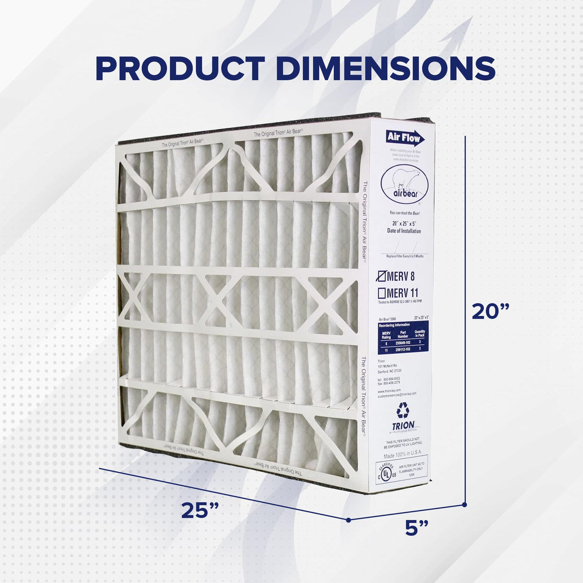 Trion Hvac Air Filter 255649-102, 20" x 25" x 5", 3 Count – view 3