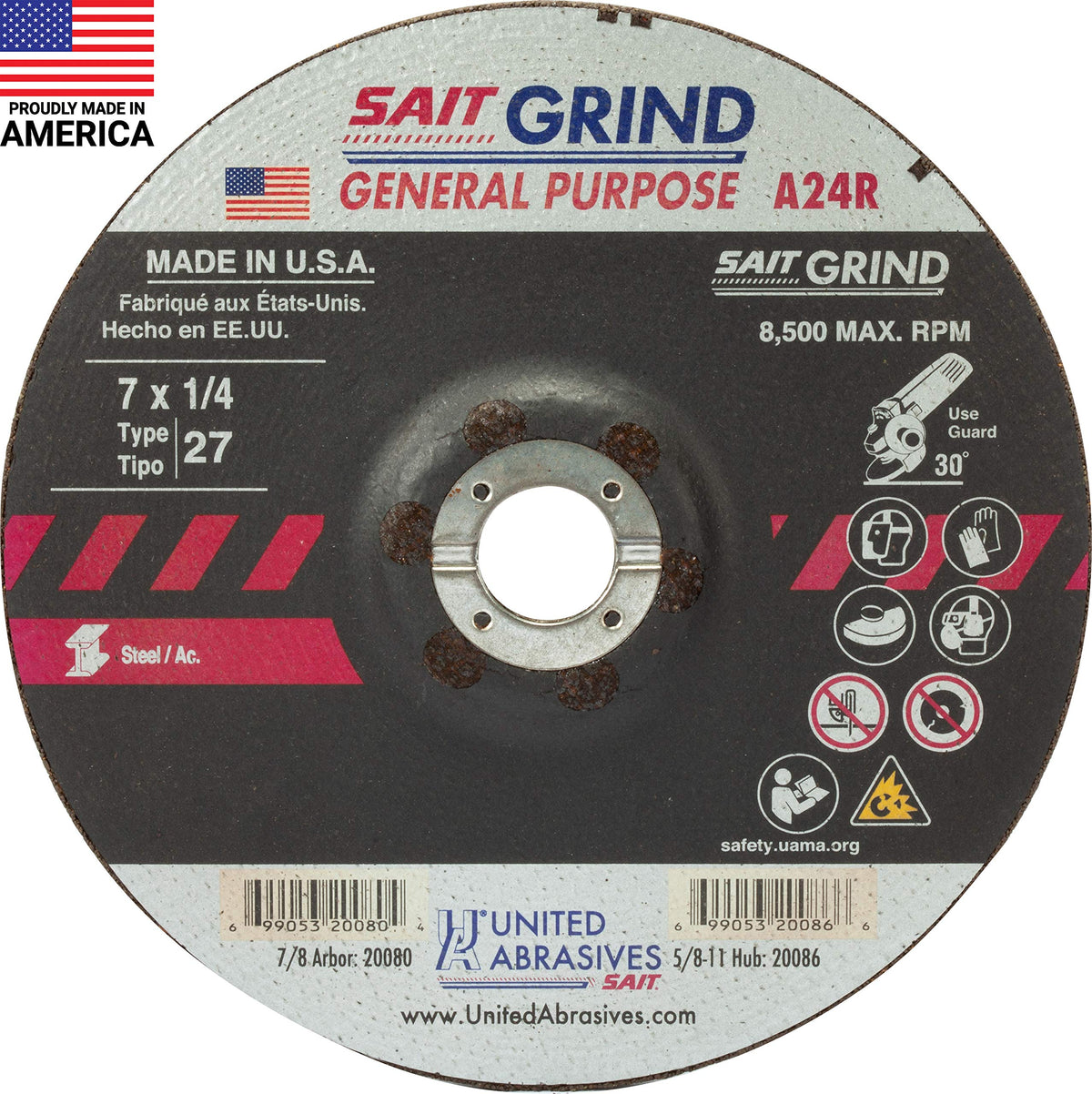 United Abrasives Abrasive Wheels 20080, 7" x 1/4" x 7/8", 25 Count