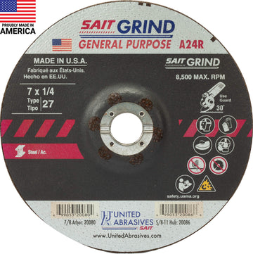 United Abrasives Abrasive Wheels 20080, 7" x 1/4" x 7/8", 25 Count