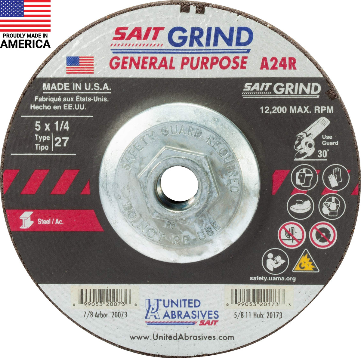 United Abrasives Abrasive Wheels 20173, 5" x 1/4" x 5/8-11"