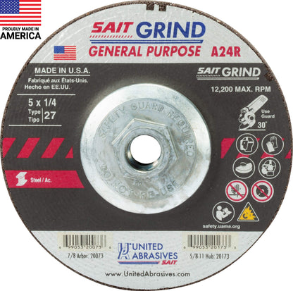 United Abrasives Abrasive Wheels 20173, 5" x 1/4" x 5/8-11"