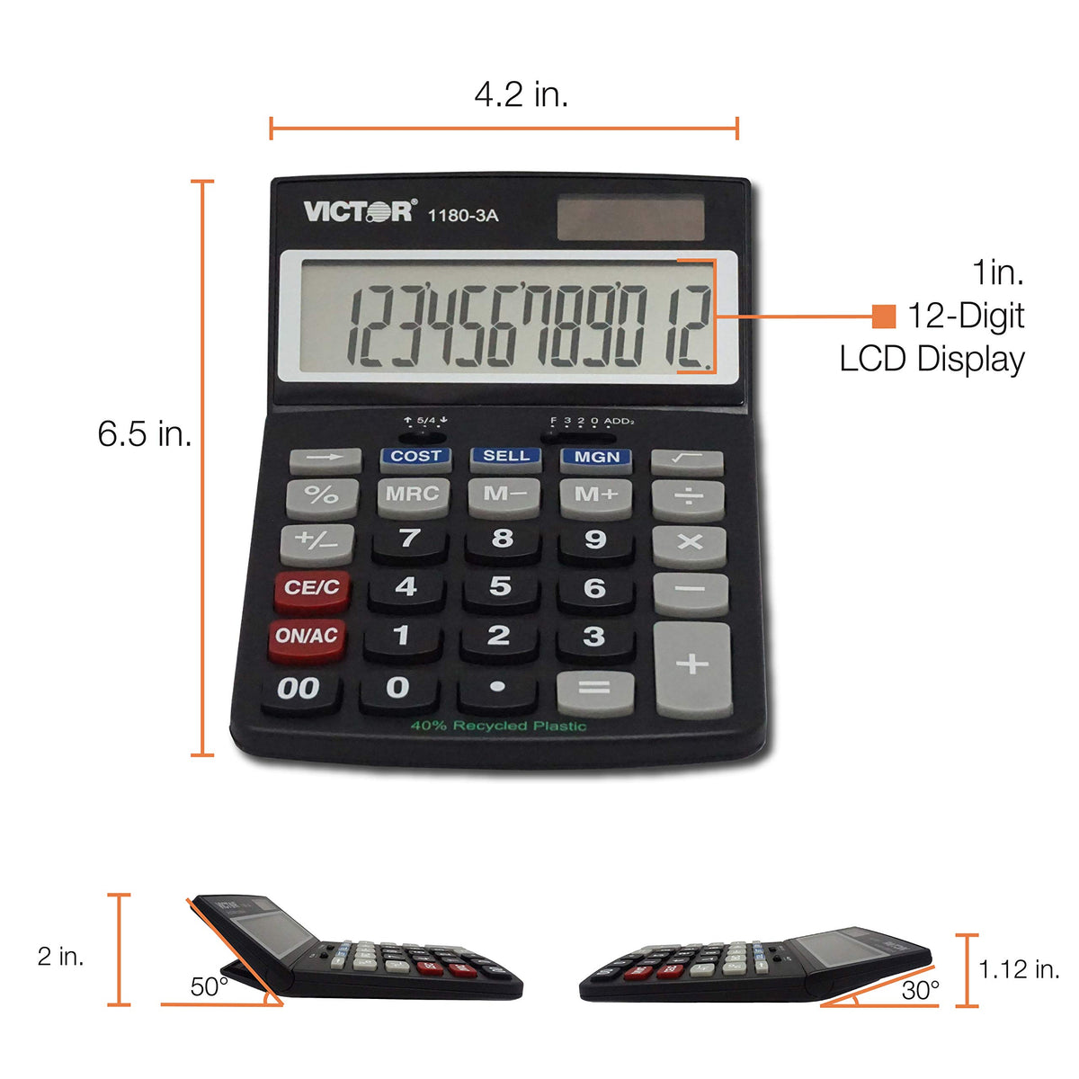 Victor Calculator 1180-3A, 1.1" x 4" x 6.5" – view 6