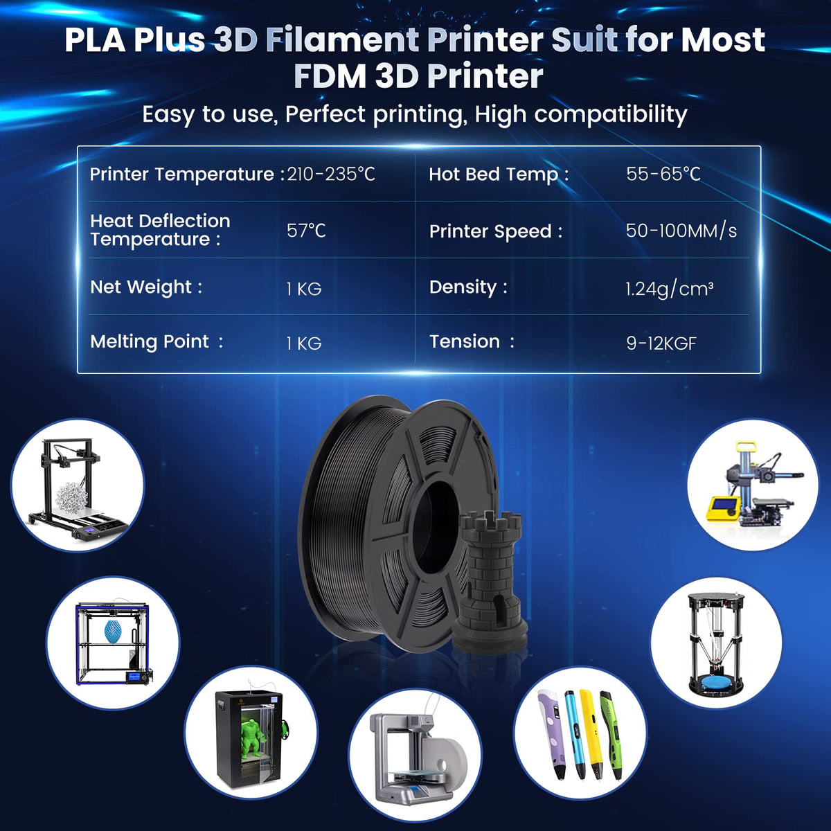 SUNLU Thermoplastic Filament PLA Plus 3D Filament SL-BK/BK, 2 kg – view 6