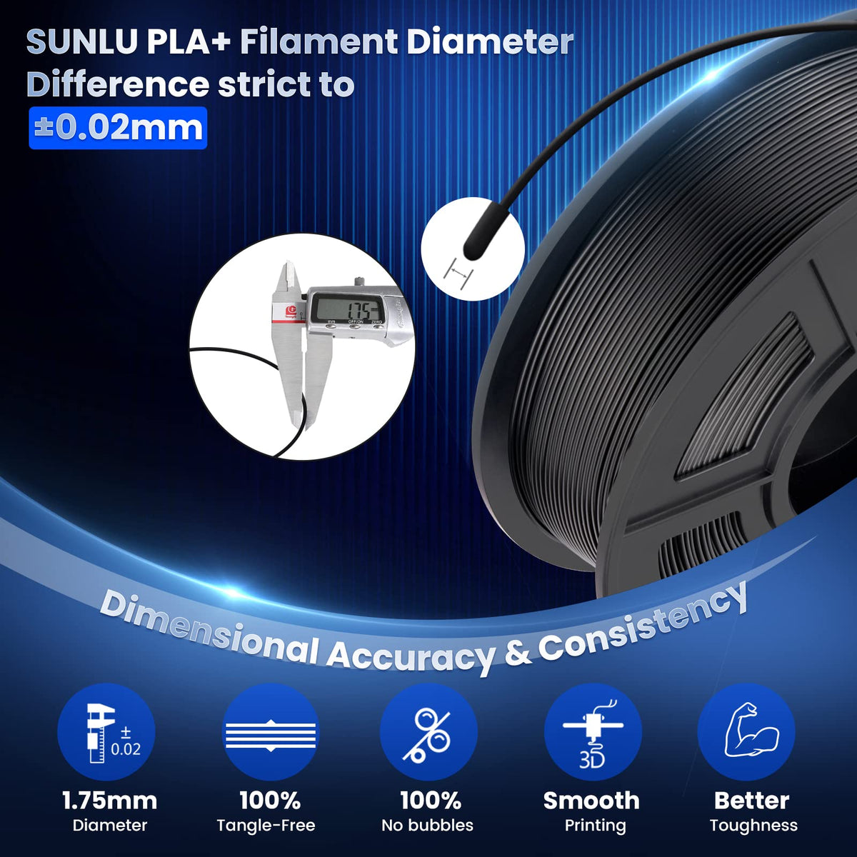 SUNLU Thermoplastic Filament PLA Plus 3D Filament SL-BK/BK, 2 kg – view 8